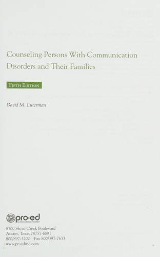 Cover of Counseling Persons with Communication Disorders and Their Families