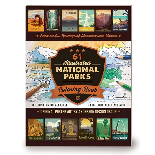 Cover of 61 Illustrated National Parks Coloring Book [paperback] Anderson Design Group [July 01, 2019]
