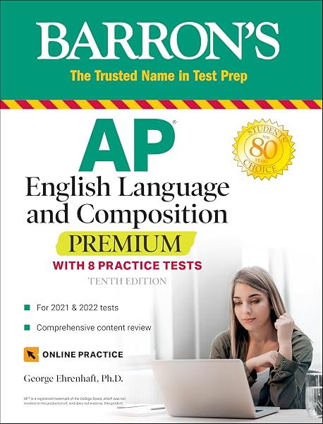Cover of AP English Language and Composition Premium: With 8 Practice Tests (Barron's Test Prep)