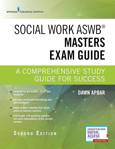 Cover of Social Work ASWB Masters Exam Guide, Second Edition: A Comprehensive Study Guide for Success - Book and Free App – Updated ASWB Study Guide Book with a Full ASWB Practice Test